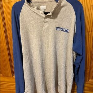 Vintage Supreme Grey Body Blue Raglan Long-Sleeve Henley